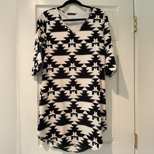 Black and White Tribal Print Shift Dress